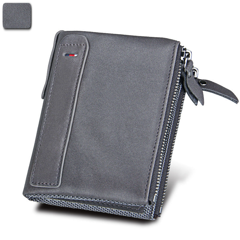 Wholesale Crazy Horse Cowhide Leather Wallet Double Zipper Coin Purse